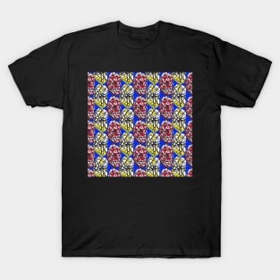 Abstract Blue 80s Memphis Design Scribble Shapes Pattern T-Shirt